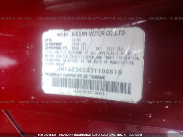 JN1AZ34D43T104618 - 2003 NISSAN 350Z COUPE RED photo 9