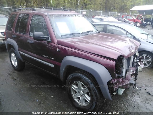 1J4GL48K42W227589 - 2002 JEEP LIBERTY SPORT MAROON photo 1