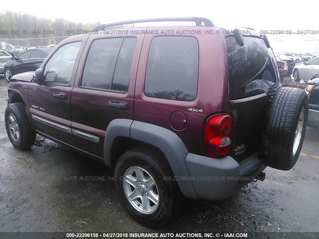 1J4GL48K42W227589 - 2002 JEEP LIBERTY SPORT MAROON photo 3