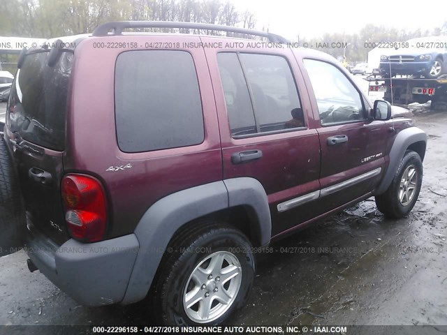 1J4GL48K42W227589 - 2002 JEEP LIBERTY SPORT MAROON photo 4