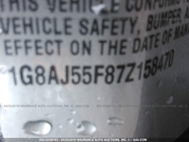 1G8AJ55F87Z158470 - 2007 SATURN ION LEVEL 2 BLUE photo 9