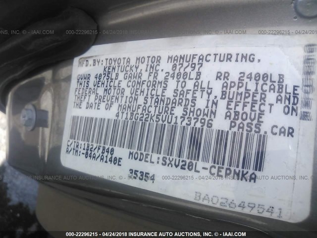 4T1BG22K5VU173796 - 1997 TOYOTA CAMRY CE/LE/XLE 灰色 照片 9