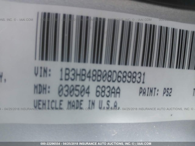 1B3HB48B08D689831 - 2008 DODGE CALIBER SXT SILVER photo 9