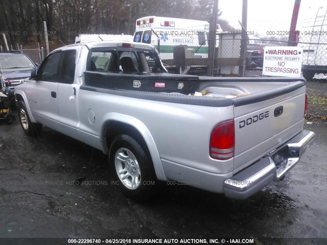 1B7GL42X52S702376 - 2002 DODGE DAKOTA SLT SILVER photo 3