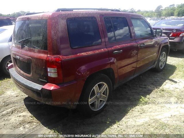 1J8FT28W58D520326 - 2008 JEEP PATRIOT SPORT RED photo 4