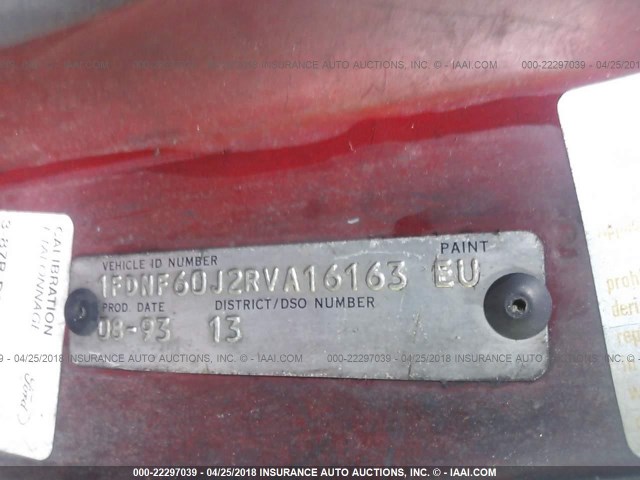 1FDNF60J2RVA16163 - 1994 FORD F600 RED photo 10