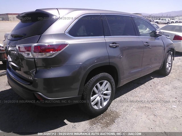 5TDZKRFH9FS049044 - 2015 TOYOTA HIGHLANDER LE/LE PLUS GRAY photo 4