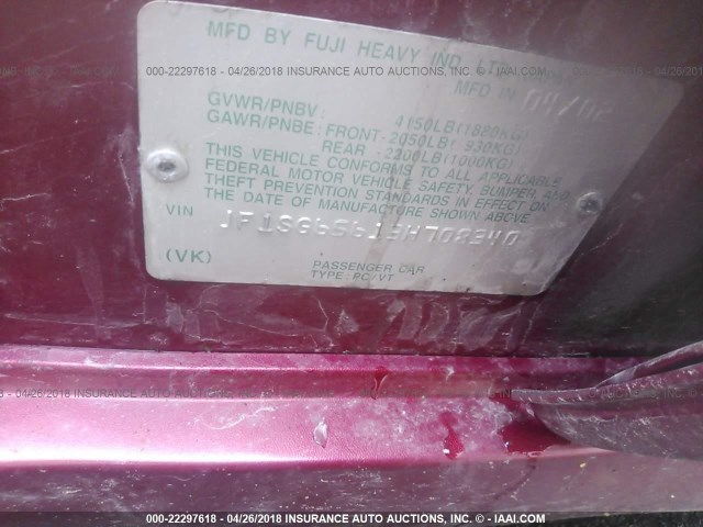 JF1SG65613H708340 - 2003 SUBARU FORESTER 2.5XS მუქწითელი ფოტო 9