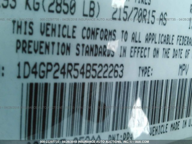 1D4GP24R54B522263 - 2004 DODGE GRAND CARAVAN SE GRAY photo 9