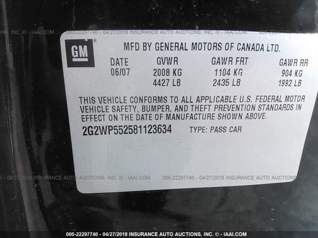 2G2WP552581123634 - 2008 PONTIAC GRAND PRIX BLACK photo 9