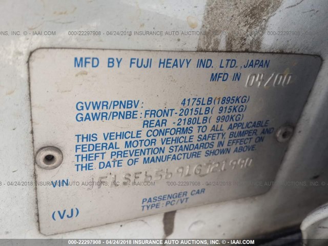 JF1SF65691G721990 - 2001 SUBARU FORESTER S 白色 照片 9