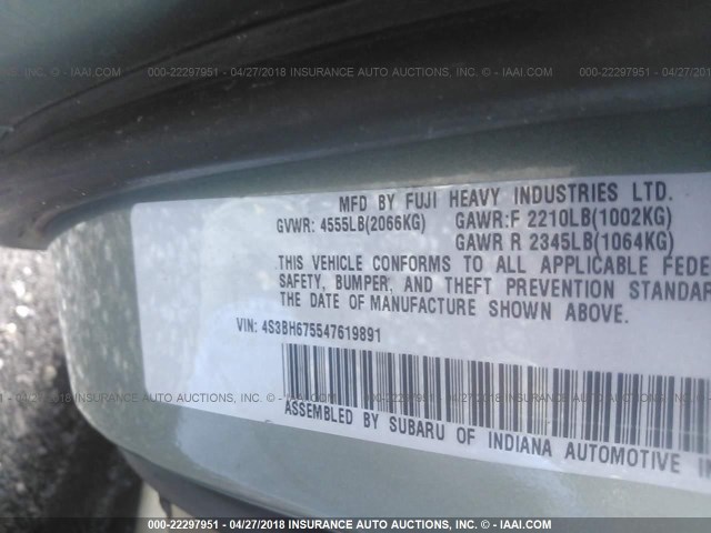 4S3BH675547619891 - 2004 SUBARU LEGACY OUTBACK AWP 绿色 照片 9