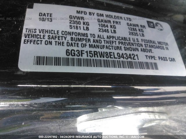 6G3F15RW8EL943421 - 2014 CHEVROLET SS BLACK photo 9