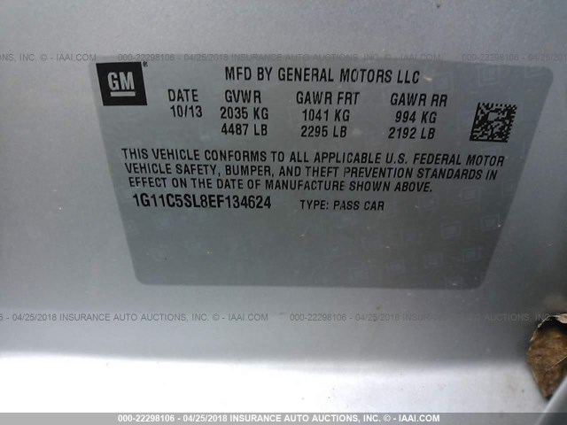 1G11C5SL8EF134624 - 2014 CHEVROLET MALIBU 1LT SILVER photo 9