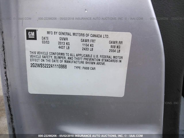 2G2WS522241110868 - 2004 PONTIAC GRAND PRIX GT2 SILVER photo 9