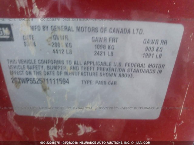 2G2WP552571111594 - 2007 PONTIAC GRAND PRIX RED photo 9
