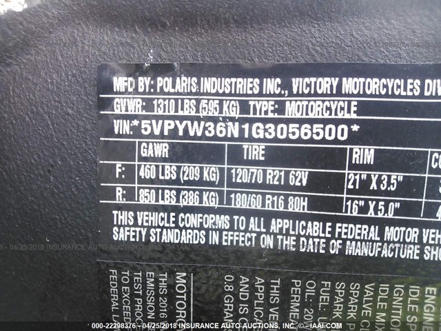 5VPYW36N1G3056500 - 2016 VICTORY MOTORCYCLES MAGNUM WHITE photo 10