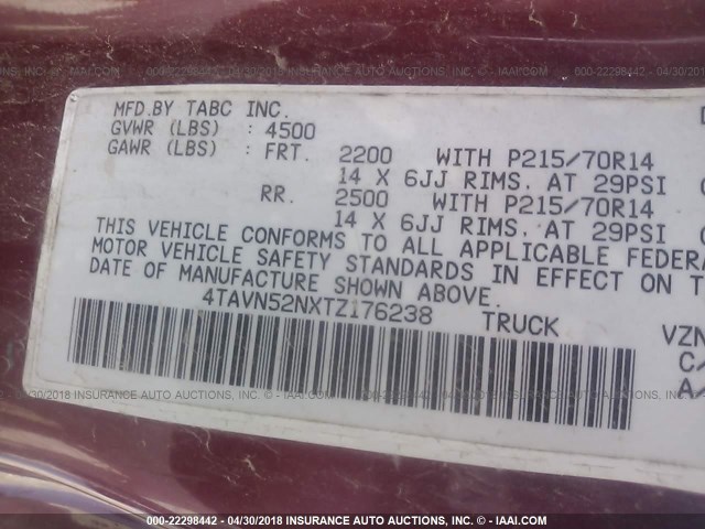 4TAVN52NXTZ176238 - 1996 TOYOTA TACOMA XTRACAB RED photo 9