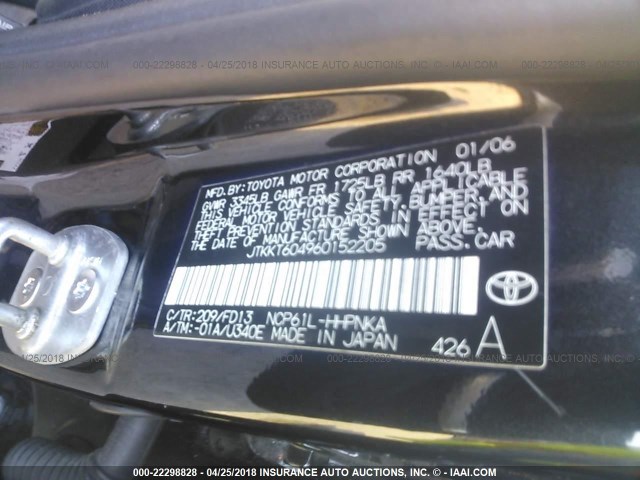 JTKKT604960152205 - 2006 TOYOTA SCION XA BLACK photo 9