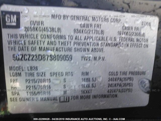 5GZCZ23D87S809059 - 2007 SATURN VUE SILVER photo 9