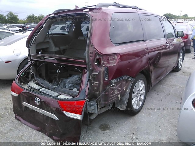 5TDYK3DC7BS144650 - 2011 TOYOTA SIENNA XLE/LIMITED MAROON photo 4