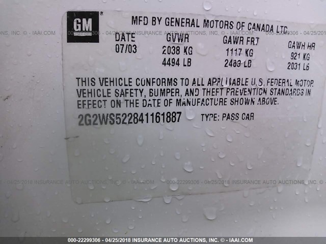 2G2WS522841161887 - 2004 PONTIAC GRAND PRIX GT2 WHITE photo 9