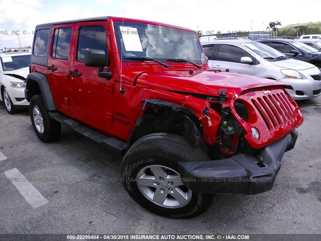 1C4BJWDG6HL616506 - 2017 JEEP WRANGLER UNLIMITE SPORT RED photo 1