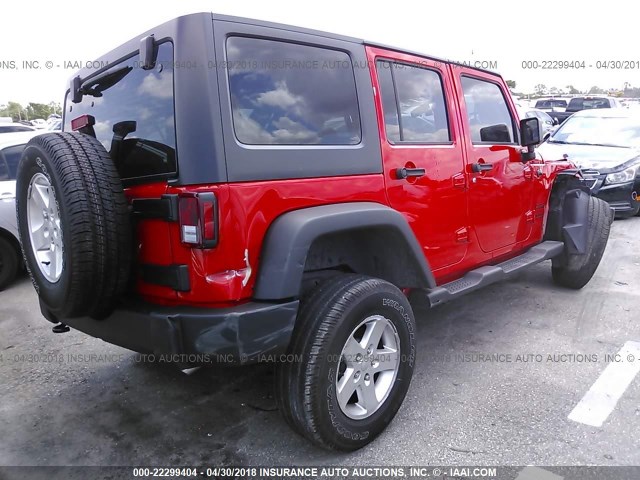 1C4BJWDG6HL616506 - 2017 JEEP WRANGLER UNLIMITE SPORT RED photo 4