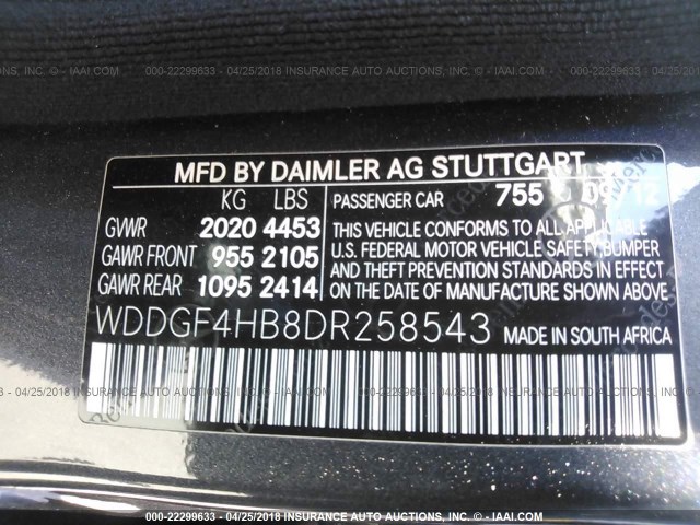 WDDGF4HB8DR258543 - 2013 MERCEDES-BENZ C 250 GRAY photo 9