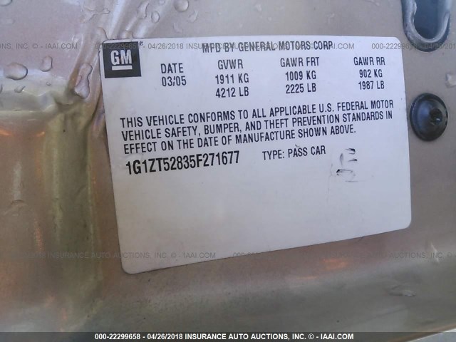 1G1ZT52835F271677 - 2005 CHEVROLET MALIBU LS 米色 照片 9