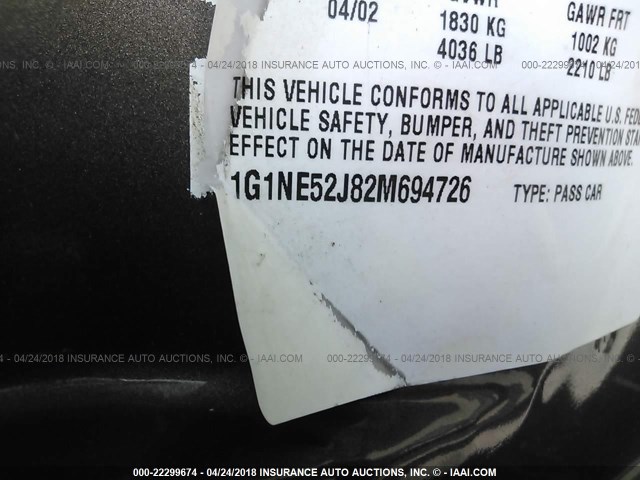 1G1NE52J82M694726 - 2002 CHEVROLET MALIBU LS 灰色 照片 9