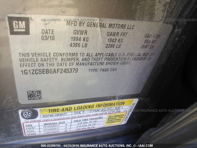 1G1ZC5EB6AF245379 - 2010 CHEVROLET MALIBU 1LT 棕色 照片 9