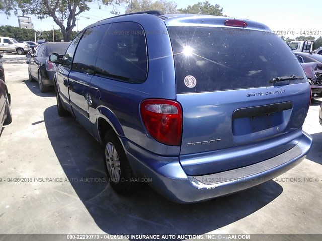 1D4GP24R07B166275 - 2007 DODGE GRAND CARAVAN SE BLUE photo 3