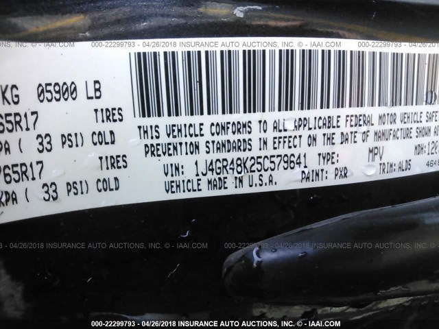 1J4GR48K25C579641 - 2005 JEEP GRAND CHEROKEE LAREDO/COLUMBIA/FREEDOM 黑色 照片 9