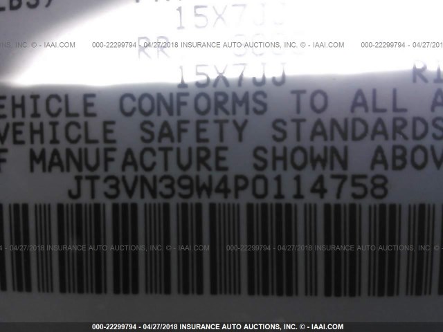 JT3VN39W4P0114758 - 1993 TOYOTA 4RUNNER VN39 SR5 灰色 照片 9