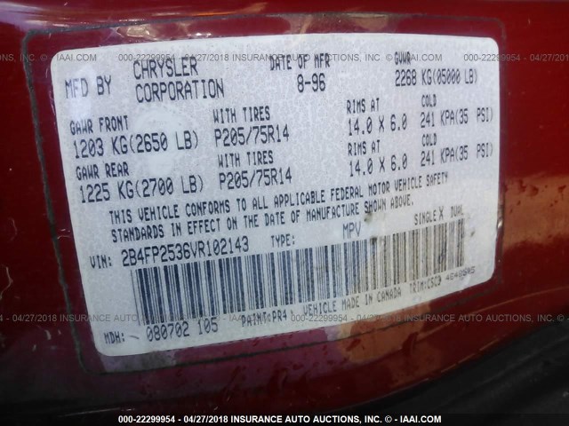 2B4FP2536VR102143 - 1997 DODGE CARAVAN RED photo 9