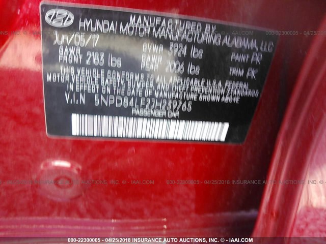 5NPD84LF2JH239765 - 2018 HYUNDAI ELANTRA SEL/VALUE/LIMITED RED photo 9