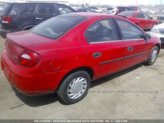 1B3ES26C74D623516 - 2004 DODGE NEON SE RED photo 4