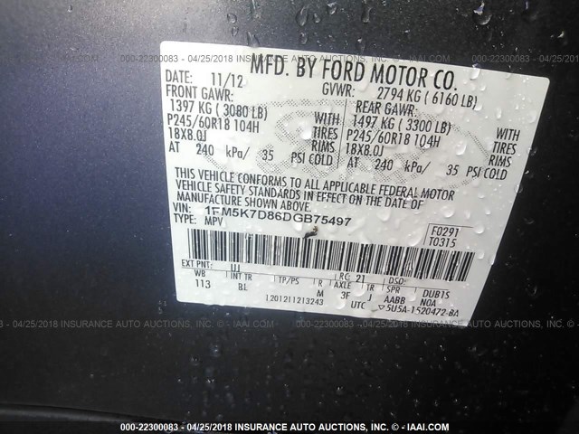 1FM5K7D86DGB75497 - 2013 FORD EXPLORER XLT SILVER photo 9