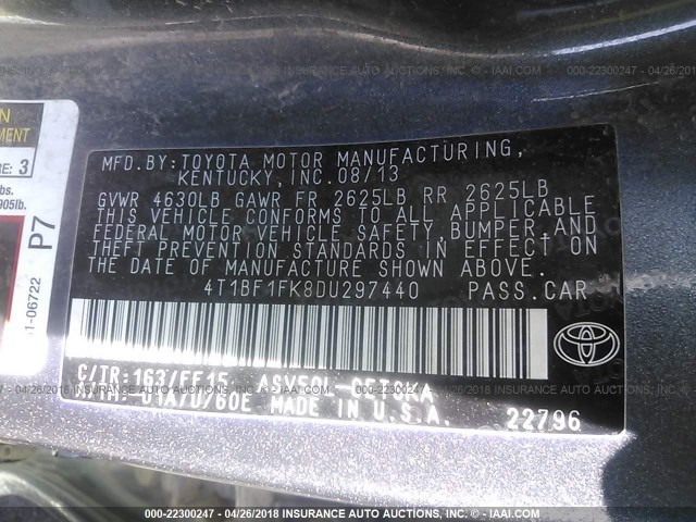 4T1BF1FK8DU297440 - 2013 TOYOTA CAMRY L/SE/LE/XLE 灰色 照片 9