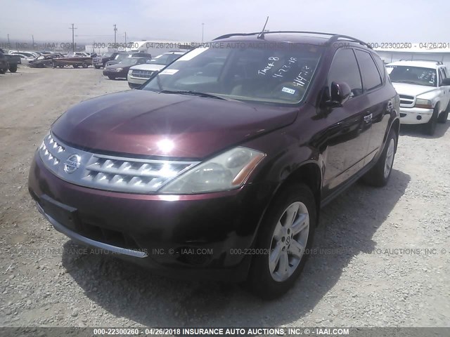 JN8AZ08T86W414713 - 2006 NISSAN MURANO SL/SE/S MAROON photo 2