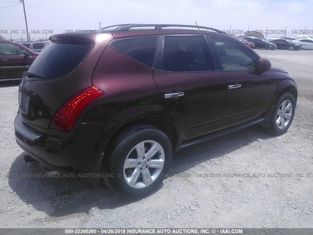 JN8AZ08T86W414713 - 2006 NISSAN MURANO SL/SE/S MAROON photo 4