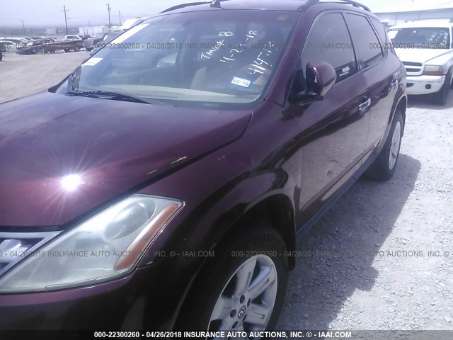 JN8AZ08T86W414713 - 2006 NISSAN MURANO SL/SE/S MAROON photo 6