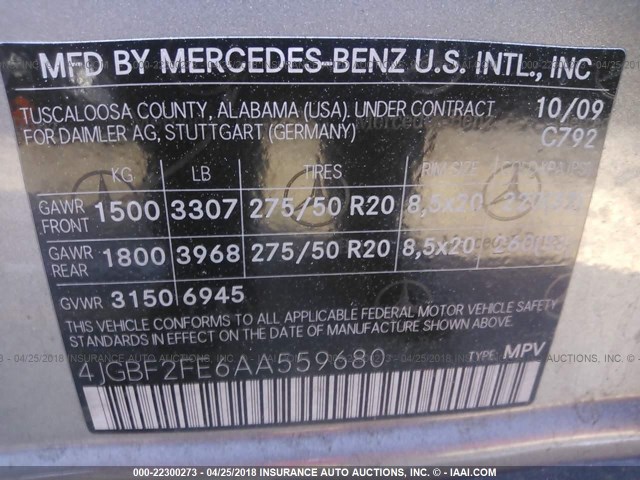 4JGBF2FE6AA559680 - 2010 MERCEDES-BENZ GL 350 BLUETEC GRAY photo 9