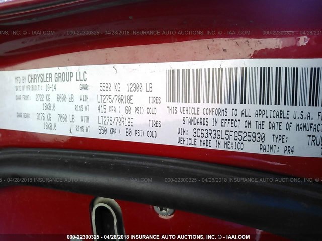 3C63R3GL5FG525930 - 2015 RAM 3500 ST RED photo 10