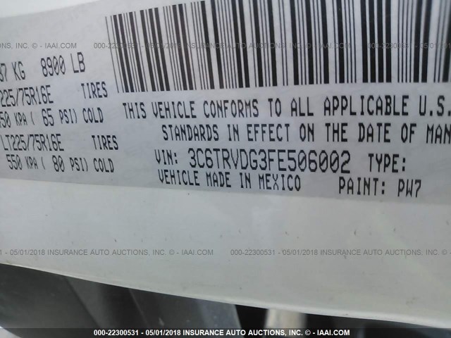 3C6TRVDG3FE506002 - 2015 RAM PROMASTER 2500 2500 HIGH WHITE photo 9