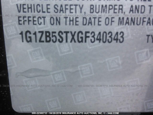 1G1ZB5STXGF340343 - 2016 CHEVROLET MALIBU LS შავი ფოტო 9