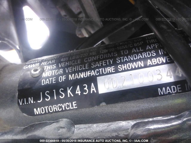 JS1SK43A0D2100344 - 2013 SUZUKI DR-Z400 S BLACK photo 10