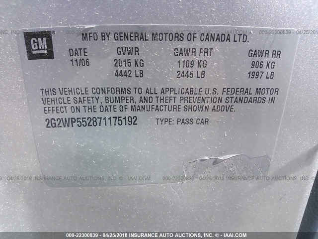 2G2WP552871175192 - 2007 PONTIAC GRAND PRIX ვერცხლისფერი ფოტო 9