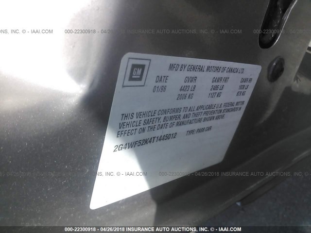 2G4WF52K4T1445012 - 1996 BUICK REGAL GRAN SPORT GOLD photo 9